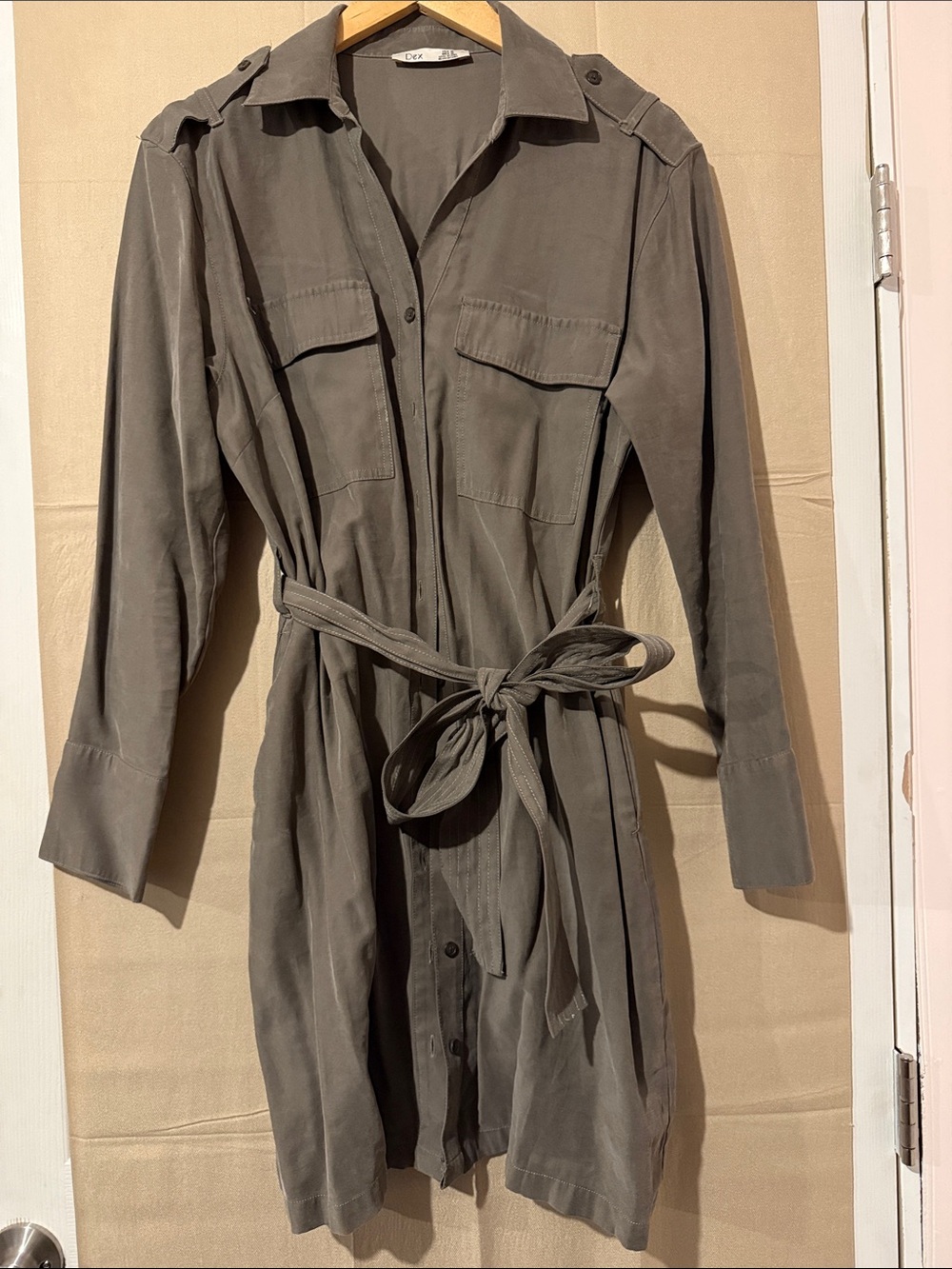 Dex Olive Trench Coat Dress with Self-Tie Belt